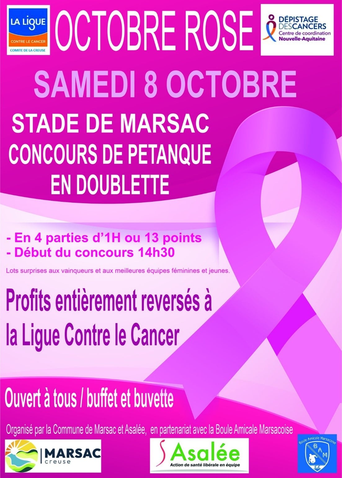 Par le biais de plusieurs manifestations durant le mois d'octobre, La commune (en partenariat avec plusieurs associations communales) s'associe à la campagne annuelle de sensibilisation sur le cancer ...